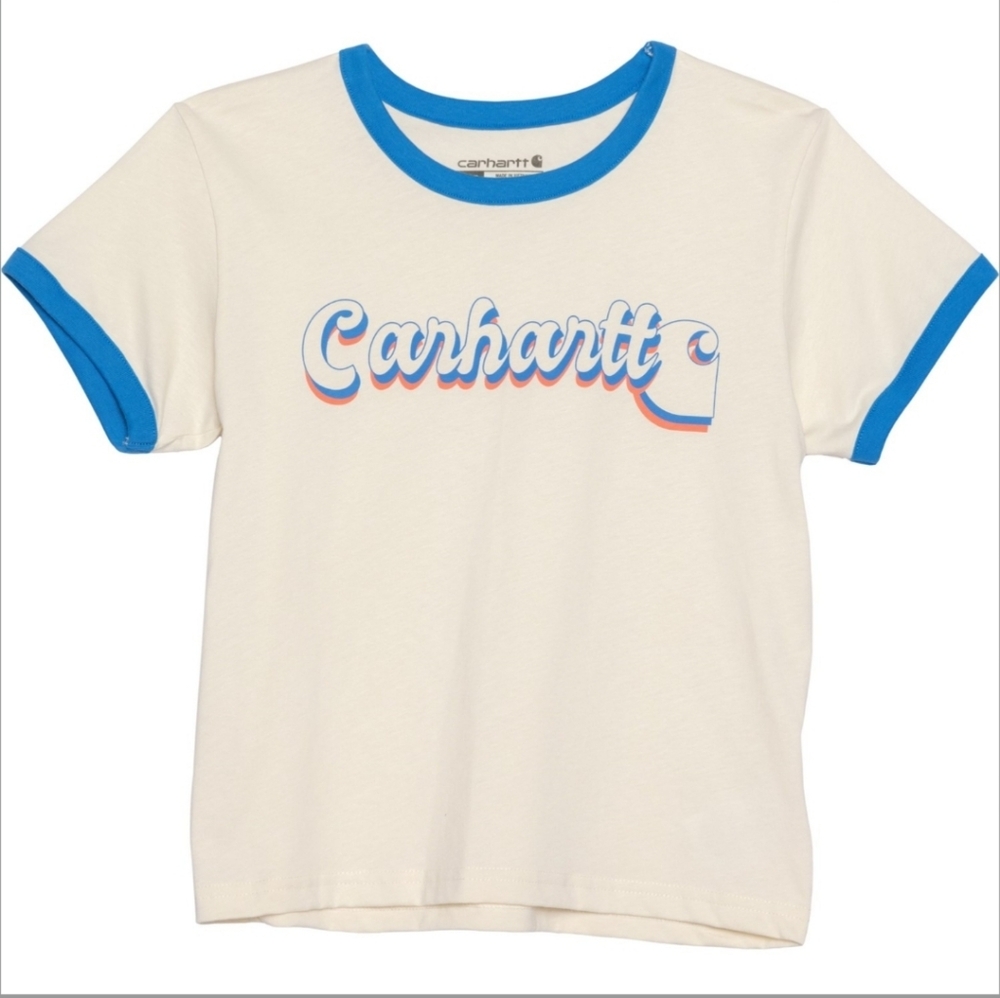Carhartt White Tee with Blue Trim NWT